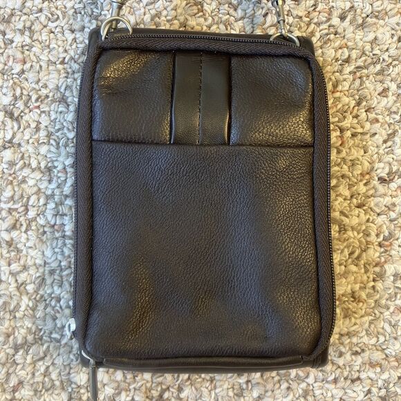 Travelon Small Crossbody Bag Black Leather Travel Pockets Adjustable Strap - Picture 4 of 14